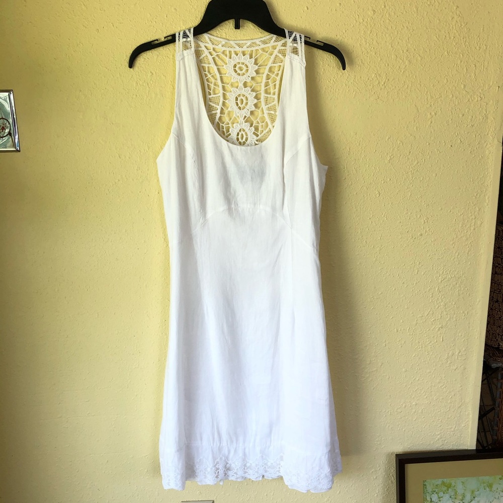 White Linen Lace Back Sleeveless Dress 6